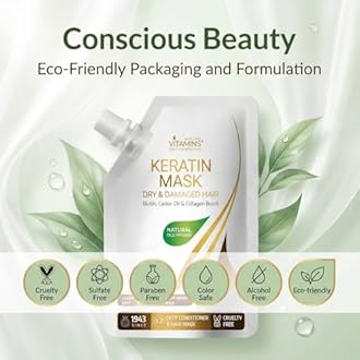 VITAMINS hair cosmetics Keratin Hair Mask - Protein Repair Keratin Treatment - Deep Conditioner for Dry, Damaged, Curly, Straight & Frizzy Hair with Biotin, Collagen & Castor Oil - 3.4 Fl Oz