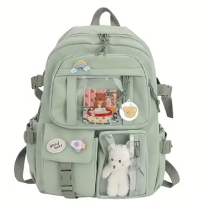 Mochila Feminina Escolar Passeio Coreano Grande Capacidade Sem Chaveiro Impermeável. (CAT. 11) (VERDE)