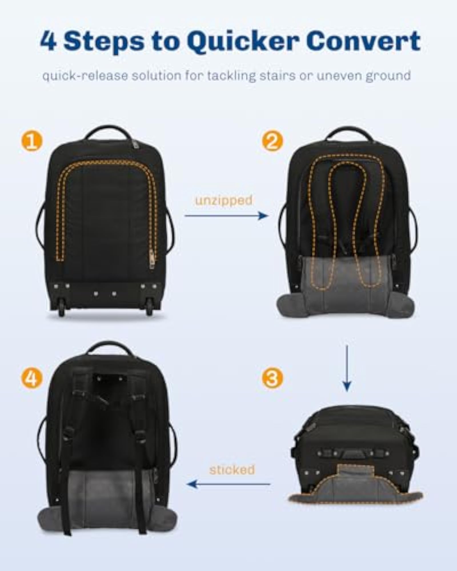 2 in 1 Travel Backpack 63L Carry on Luggage Rolling Wheeled Backpack