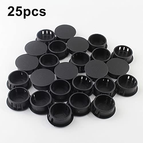 Image of 25Pcs 3 /4 Inch (19mm) Black Hole Plug | Plastic Hole Cover, Round End Cap, Flush Type Tube Insert, For Chair Furniture Glide Protectors