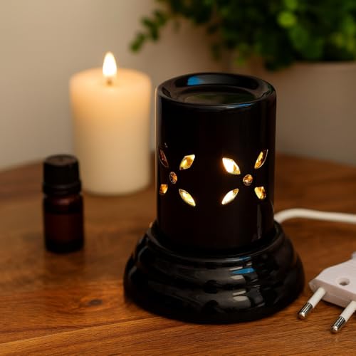 Image of Indian Fragrance Ceramic Electric Aroma Diffuser Lamp| Oil Burner Night Lamp for Home, Bedroom & Office | Decorative Fragrance Diffuser with Warm Light (White, Rose)