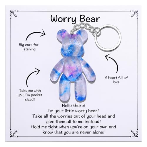 Aesnefe Pocket Worry Bear Hug Anxiety Relief Keepsake Mental Health Encouragement Gift Emotional Support Token Stress Comfort Gift for Teens & Adults Light Blue
