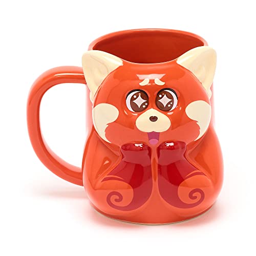 Disney Mug officiel Mei Lee en forme de panda rouge, rouge tournant, 880 ml, tasse en grès sculpté, passe au lave-vaisselle et au micro-ondes