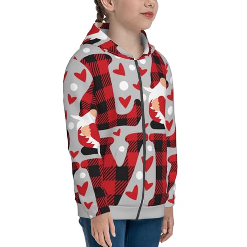 Buffalo Plaid Love And Gnome Kids Pullover Hoodies Boys Zip Up Sweatshirts Girls Athletic Clothes with Pocket4