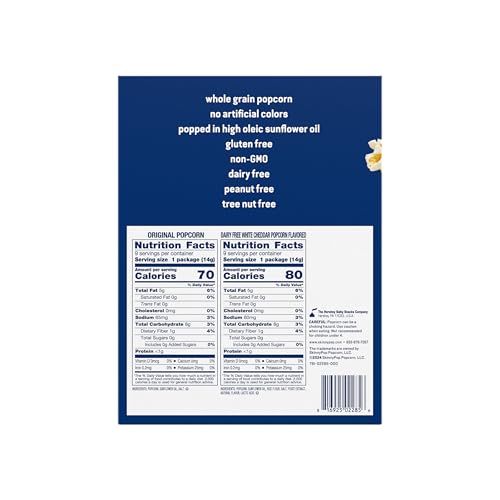 SkinnyPop Popcorn, Original and Dairy Free White Cheddar, Gluten Free, Non-GMO, 0.5oz Individual Size Snack Bags (18 Count)