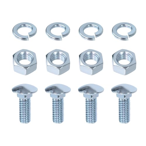 Front Rear Bumper Bolts Kit Capped Round Head Compatible with Ford 7/16-14x1-1/4 (4 Set); Long Carriage Chrome Bumper Bolts, Hex Nuts, and Lock Washers