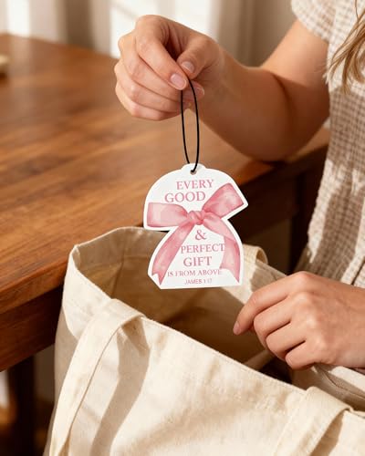 Image of Inspirational 5pcs Car Air Freshener Cute Pink Bow Coquette Bible Verses Automotive Accessories Car Interior Hanging Scents Mirror Decor Christian Gifts for Women Girls