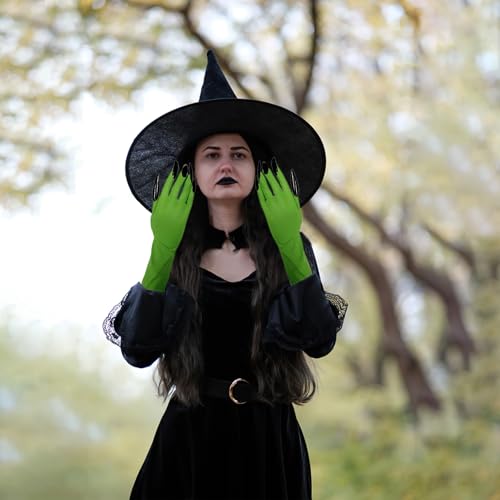 1 Pair Halloween Green Witch Demon Paw Gloves Long Fingernails Claw Gloves for Cosplay Party Costume Decoration Accessories4