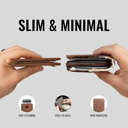 Image of Kings Loot Wallet for Men | Minimalist Slim RFID Blocking Leather Design with Cash Pocket & Card Pull Strap | Holds 1-12 Cards | Stylish & Durable Wallets (Bourbon)