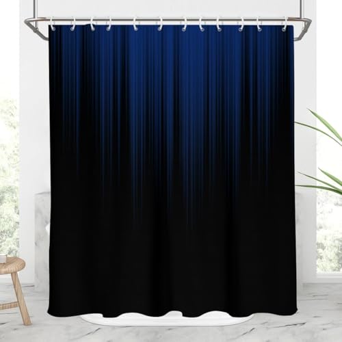 Image of AAtter Blue Shower Curtain Black and Navy Modern Abstract Mens Boys Gothic Goth Cool Anime Dark Ombre Masculine Teen Two Tone Boho Home Bathroom Decor Bathtub Set with 12 Hooks, 60x72 Inch, Gradient