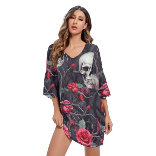 Robe vintage crâne rouge rose western pour femme vêtement rétro rock