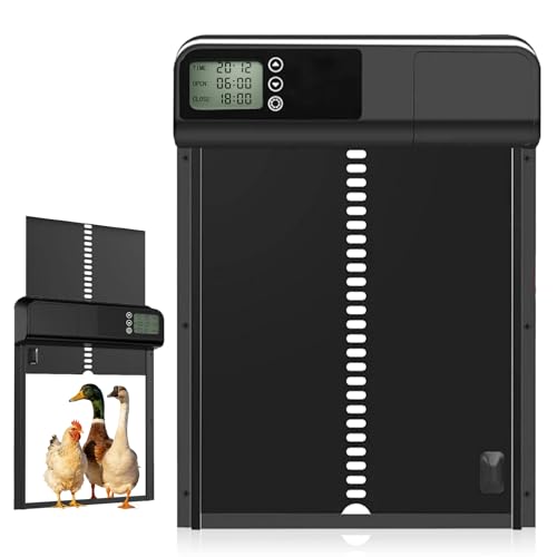 Porte Automatique Poulailler Alliage D'Aluminium, éCran LCD, Conception Anti-Pincement, RéGlage Libre sur 24 Heures, Porte Poulaillern Programmable éTanche,...
