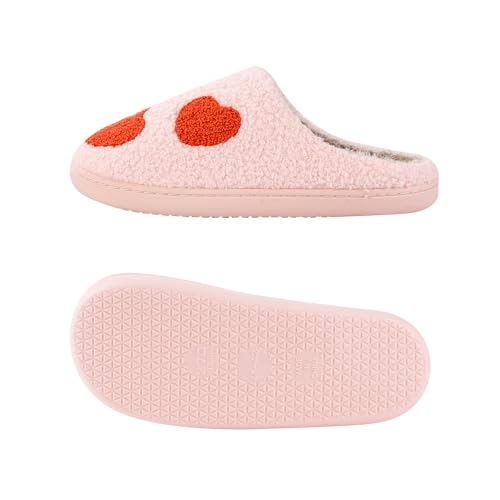 Image of Women's Men's Happy Face Heart-shaped Cat Slippers - Retro Leopard Print, Memory Foam, Soft Plush, Warm, Anti-Slip Home Shoes