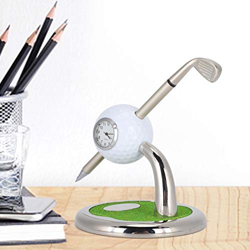 Keenso-Juego-de-boligrafos-de-Golf-Juego-de-boligrafos-de-Golf-de-Escritorio-de-aleacion-de-Zinc-Duradero-practico-para-Regalos-con-Reloj-y-Base-de-Soporte