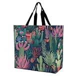 EJFICAHG Sacs À Main Pour Femmes Vibrant Cactus Flowers Green Patterns (Fleurs De Cactus Vertes) Sac D'achat Sac Fourre Tout En Polyester Sac À Dos Sacoche