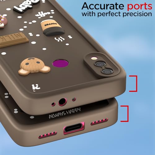 Image of Outlouders Back Cover for Redmi Note 7 / Note 7 Pro /Note 7s | 3D Cartoon Cute Fun Bear | Silicone Full Body Protection Bumper Case (Brown)