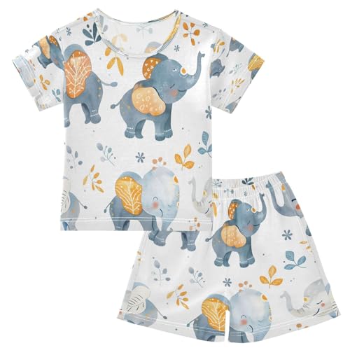 senya Short Sleeve Pajamas Sets Summer Cotton Sleepwear Cute Painting Elephant - Main Image