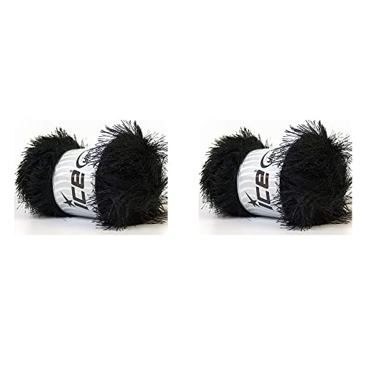 Ice Yarns Eyelash Fun Fur Yarn 100 Gram (3.53 Ounces) 164 Yards (150 Meters) 2 Skeins (Black - 22697)