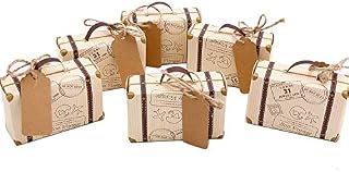 50pcs Mini Suitcase Favor Box Party Favor Candy Box, Vintage Kraft Paper with Tags and Burlap Twine for Wedding/Travel Themed Party/Bridal Shower Christmas Decoration