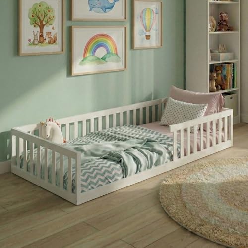 Kids Collective Letto A Castello 90x200 Cm In Legno Massiccio Bianco Con 2 Materassi E Protezione Anticaduta - Trasformabile In 2 Letti Singoli