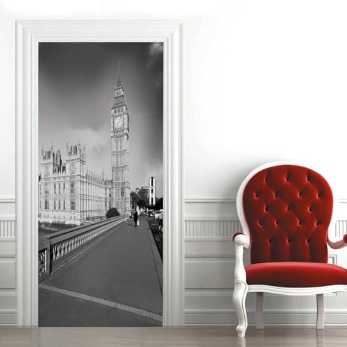 Stickers Porte Londres Poster Porte Trompe L'oeil, Effect 3D Londres Autocollant, Auto-Adhésif Papier Peint Mural Chambre Salon Mur Décoration Art Sticker Muraux...