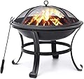 Fire Pit for Outside Outdoor Wood Burning Firepit 22 inch Small Bonfire Pit BBQ Grill Pit Bowl with Spark Screen,Log Grate,Poker for Patio Camping Backyard Deck Picnic Porch