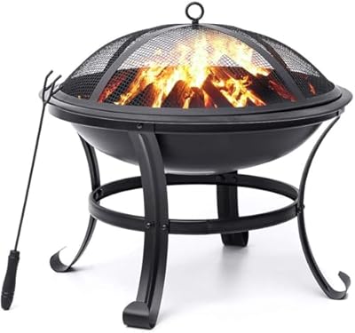 Fire Pit for Outside Outdoor Wood Burning Firepit 22 inch Small Bonfire Pit BBQ Grill Pit Bowl with Spark Screen,Log Grate,Poker for Patio Camping Backyard Deck Picnic Porch