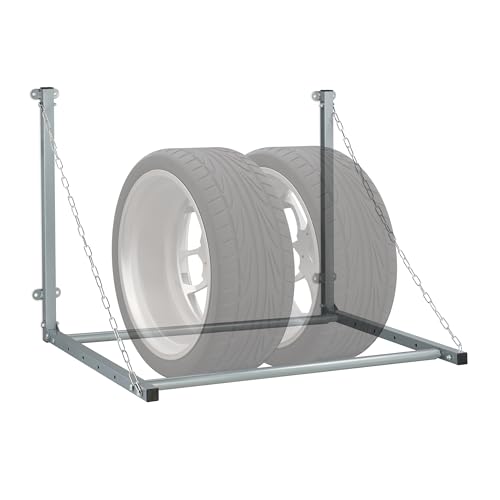Relaxdays Soporte Ruedas Pared, 90 kg, Acero, Gris