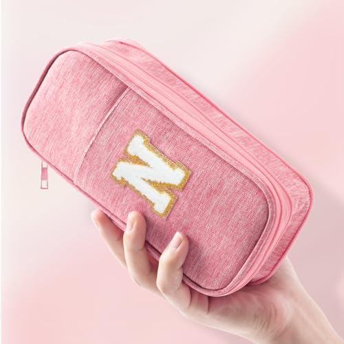 Image of Large Capacity Pink Pencil Case, Cute Pencil Case Pencil Pouch with Zipper For Girls Women, Expandable Preppy Pencil Bag Large Storage High Capacity Bag Organizer for School Home Office Supplies, N