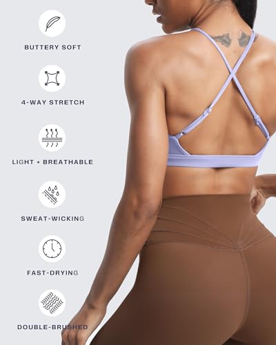 Image of Aoxjox Women's Workout Sports Bras Jamie Deep V Fitness Training Gym Bra Yoga Crop Tank (Purple Heather, Small)