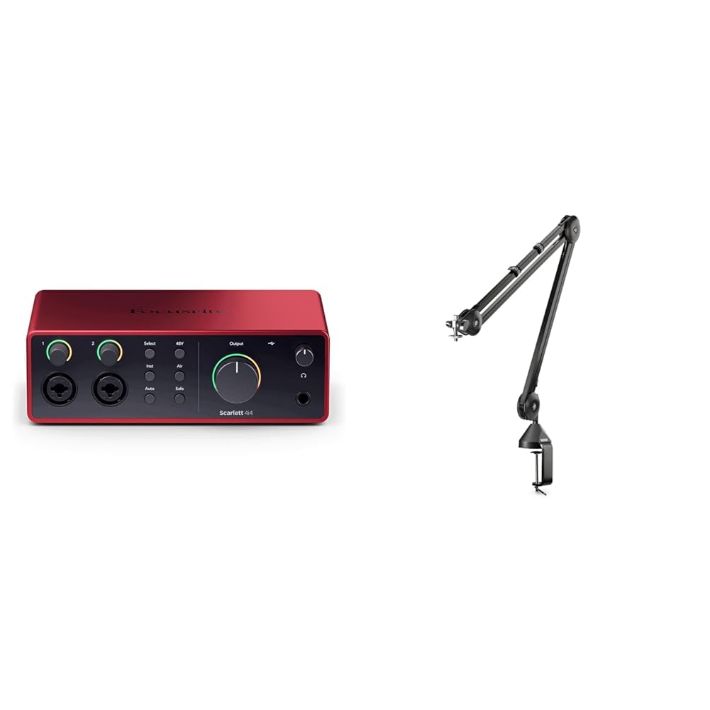 Focusrite Scarlett 4i4 4. Gen USB-Audio-Interface für Musiker & RØDE PSA1 Rundfunk-Gelenkarmstativ, Schwarz