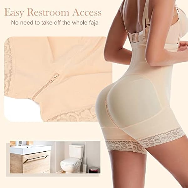 Dulchany Faja moldeadora de glúteos para mujer, con control de abdomen, Faja para levantamiento de glúteos, moldeador de cuerpo para mujeres con entrepierna con cremallera, Beige, XXL