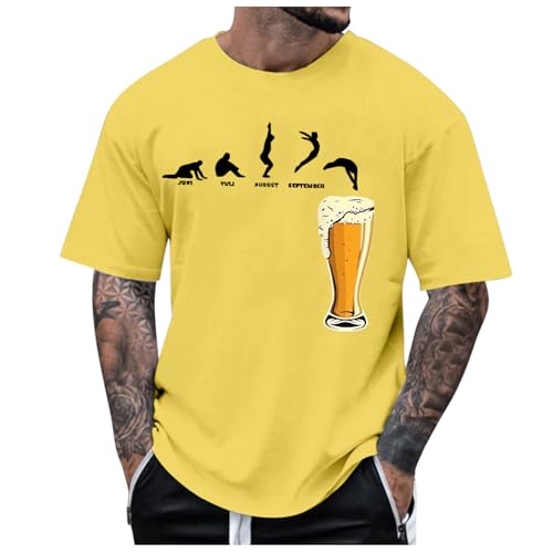 JokeLomple Camiseta con Estampado de Dibujos Animados para Hombre, celebración del Festival de la Cerveza Alemana, humorística y Divertida, con Personaje de Taza de Cerveza (Yellow, L)