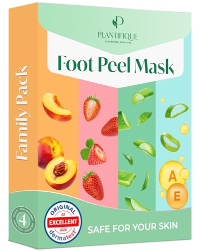 PLANTIFIQUE Calcetines Exfoliantes de Pies - 4 Combo Pack Mascarillas Peeling para el Cuidado de Pies Secos y Agrietados - Callos Eliminar - Pedicura Profesional