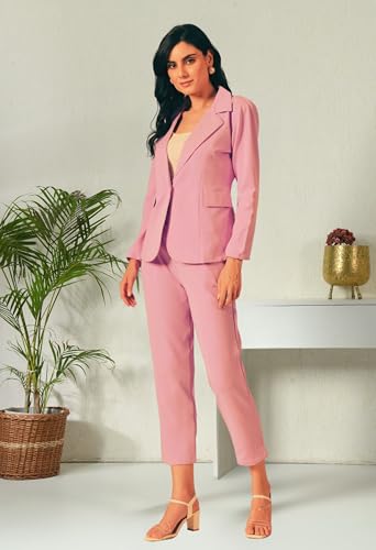 Image of Women's 3-Piece Cotton Blend Suit Set | Blazer, High-Waist Pants & Camisole Top | Formal Office Wear Co-Ord Set for Women | Business, Work, Party & Casual Western Outfit