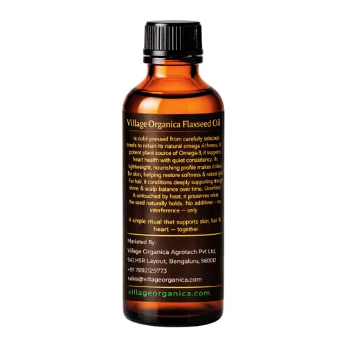 Image of Village-Organica Cold Pressed Flax Seeds Oil | Single Pressed | Pure & Natural | For Healthy Hair & Skin Flaxseed Oil | Alsi Ka Tel | Glass Bottle (100ml)
