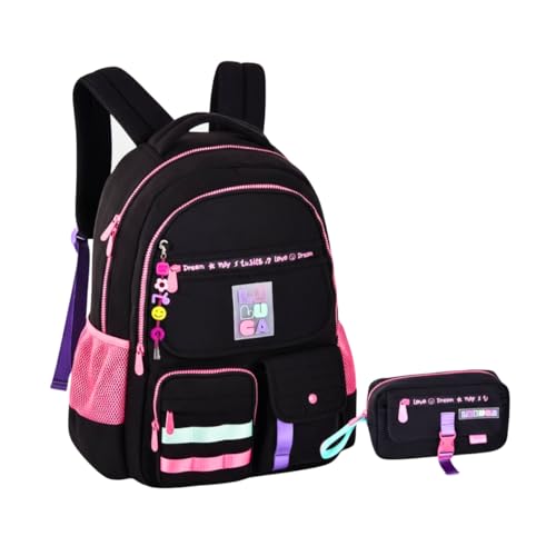 Kit Mochila Luluca Escolar Estojo Escolar Meninas Resistente Infantil Juvenil (Preto) com Estojo 36 Elásticos Pandinhas Youtuber Coleção 2026