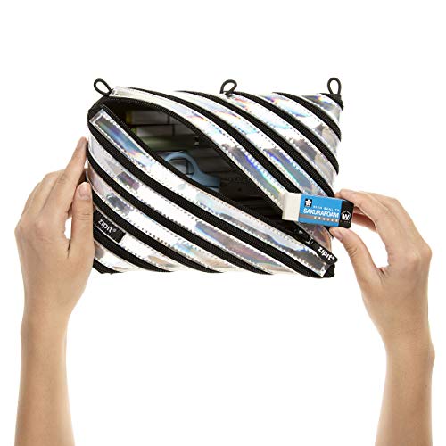 Image of ZIPIT Metallic Pencil Case for Girls | 3-Ring Binder Pencil Pouch | Large Capacity Pencil Pouch for School (Silver)