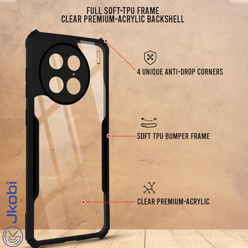 Image of Jkobi Back Cover Case for Vivo X90 Pro (Shockproof with Polycarbonate Clear Panel | Professional Black)