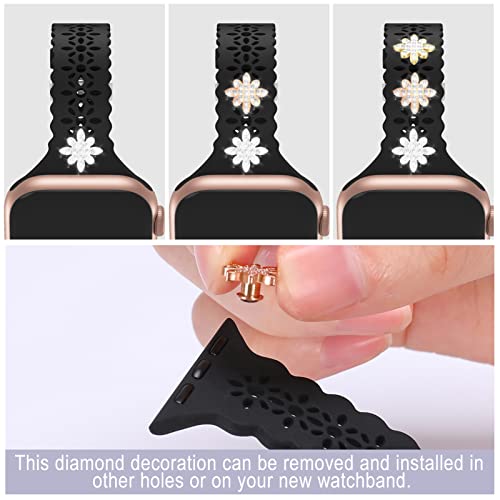 Yaxin 3 Pairs Watch Band Charms Decorative Diamonds Charms Compatible For Lace Silicone Apple Watch Band, Sparkle Metal Diamond Accessories For Smartwatch Bands(No Watch Band) #TOP1