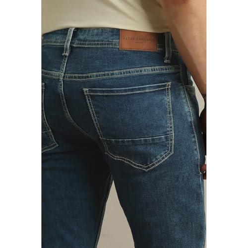 Image of Peter England Men's Slim Tapered Jeans | Denim Mid Wash | Casual Wear | Modern Fit