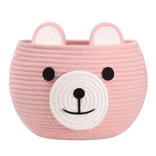 Image of CherryNow Baby Basket for Nursery, Baby Shower Gifts for Girls, Cute Storage Basket for Home Decor, Animal Baskets for Kids Toys Organizer, Pink, 10.5 inchD x 8.5 inchH