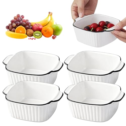 Céramique Plats De Cuisson Lot De 4: Céramique Plat Four Avec Poignées, Plat De Cuisson Carrés Pour Lasagnes, Cocottes, Tapas, Tartes Individuelles,...