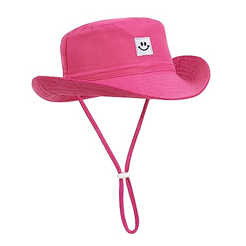 Image of Baby Sun Hat, Newborn Toddler Foldable Beach Hat UPF 50+ Sun Protection Bucket Hat for Boys Girls Adjustable Cap (6-24 Months) Rose-red