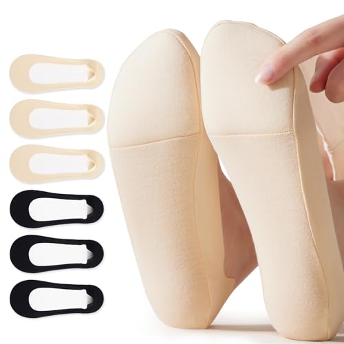 No Show Socks Womens 6Pairs Cushioned Anti-Slip Grip Breathable Soft for Work, Running, Yoga, Athletics, Daily