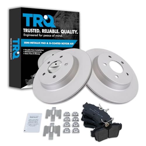 Image of TRQ Rear Brake Pad and Rotor Set Semi Metallic G Coated Vented Rotors Compatible with 1994-2004 Ford Mustang