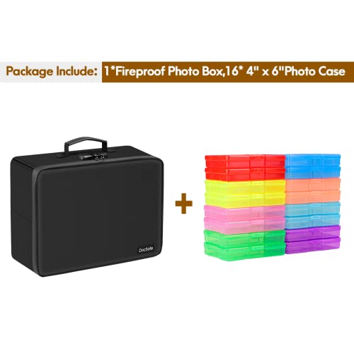 Photo Storage Box With Lock,Docsafe Fireproof Photo Organizer Box With 16 Inner 4" X 6" Photo Case(Multi-Colored),Collapsible Portable Photo Filing Safe Storage With Water-Resistant Zipper For Photos #TOP1