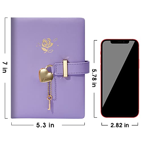 Cagie Diary With Lock And Key Pu Leather Kids Journal With Lock Personal Organizer Combination Travel Secret Notebook For Women, 5.3X8 In，Purple #TOP3