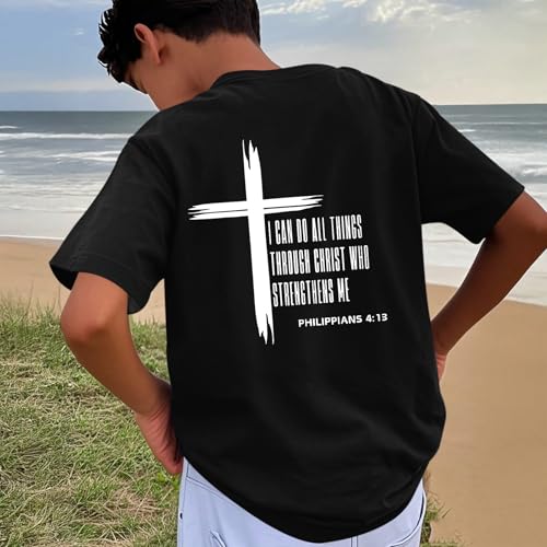 Image of KEEVICI Boys Christian Graphic Tees God Jesus Shirts for Kids Cross Faith Bible Verse Inspirational Religious Cotton T Shirt