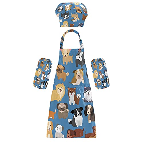 Sinestour Cute Dog Puppy Kids Apron and Chef Hat Set